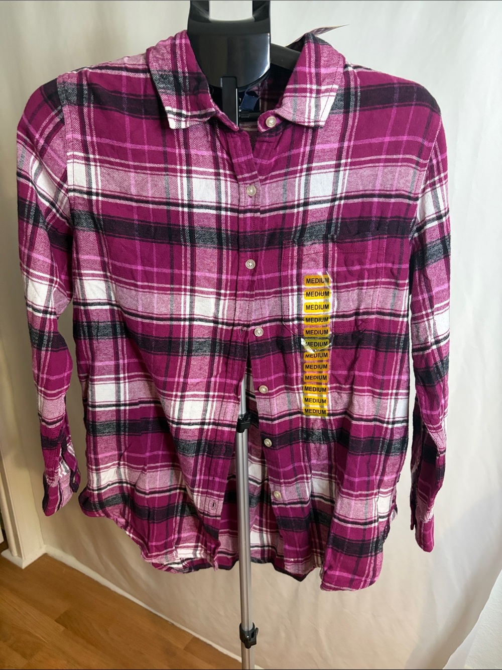 GAP Magenta Black White Plaid Button-Down Shirt